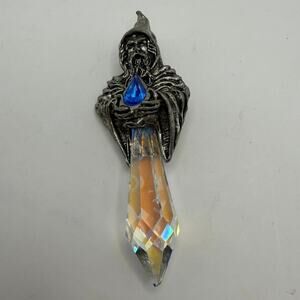 Vintage Comstock Pewter Wizard Pendant Prism Crystal Blue Teardrop Gem